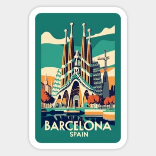 A Vintage Travel Art of Barcelona - Spain Sticker